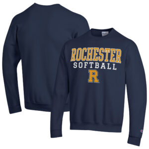 Men's Champion  Navy Rochester Yellow Jackets Stack Logo Softball Powerblend Pullover Sweatshirt