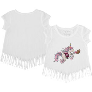 Girls Youth Tiny Turnip White Texas A&M Aggies Unicorn Fringed T-Shirt