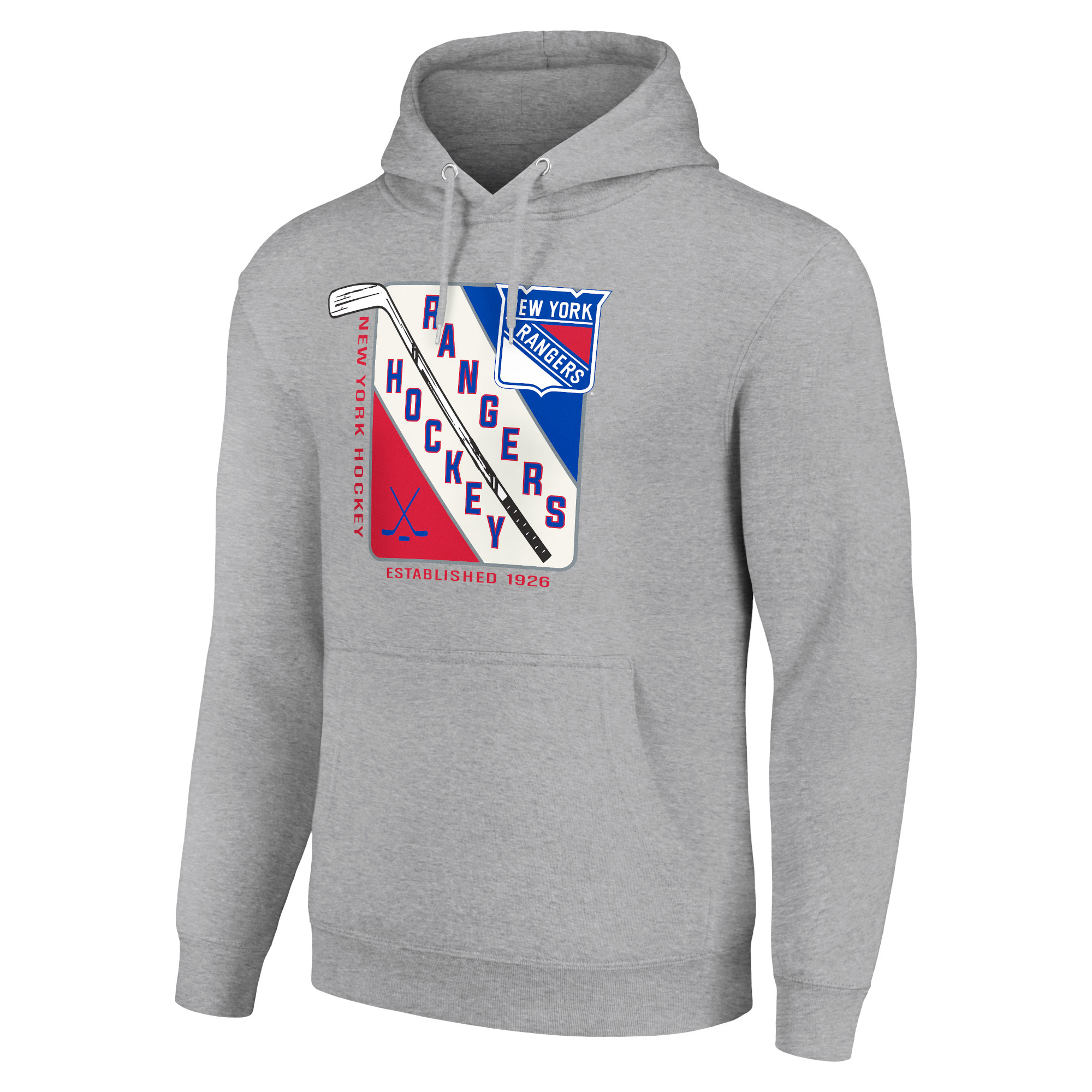 Men's Starter Heather Gray New York Rangers Shield Logo Pullover Hoodie - Image 6
