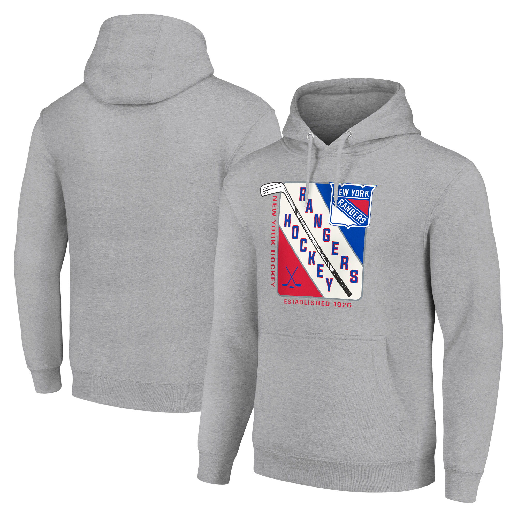 Men's Starter Heather Gray New York Rangers Shield Logo Pullover Hoodie