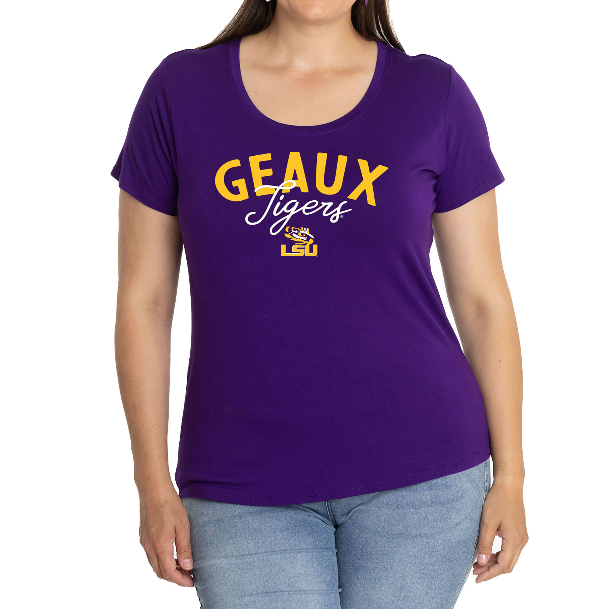 Women's Purple LSU Tigers Scarlet Scoop Neck T-Shirt - Image 4