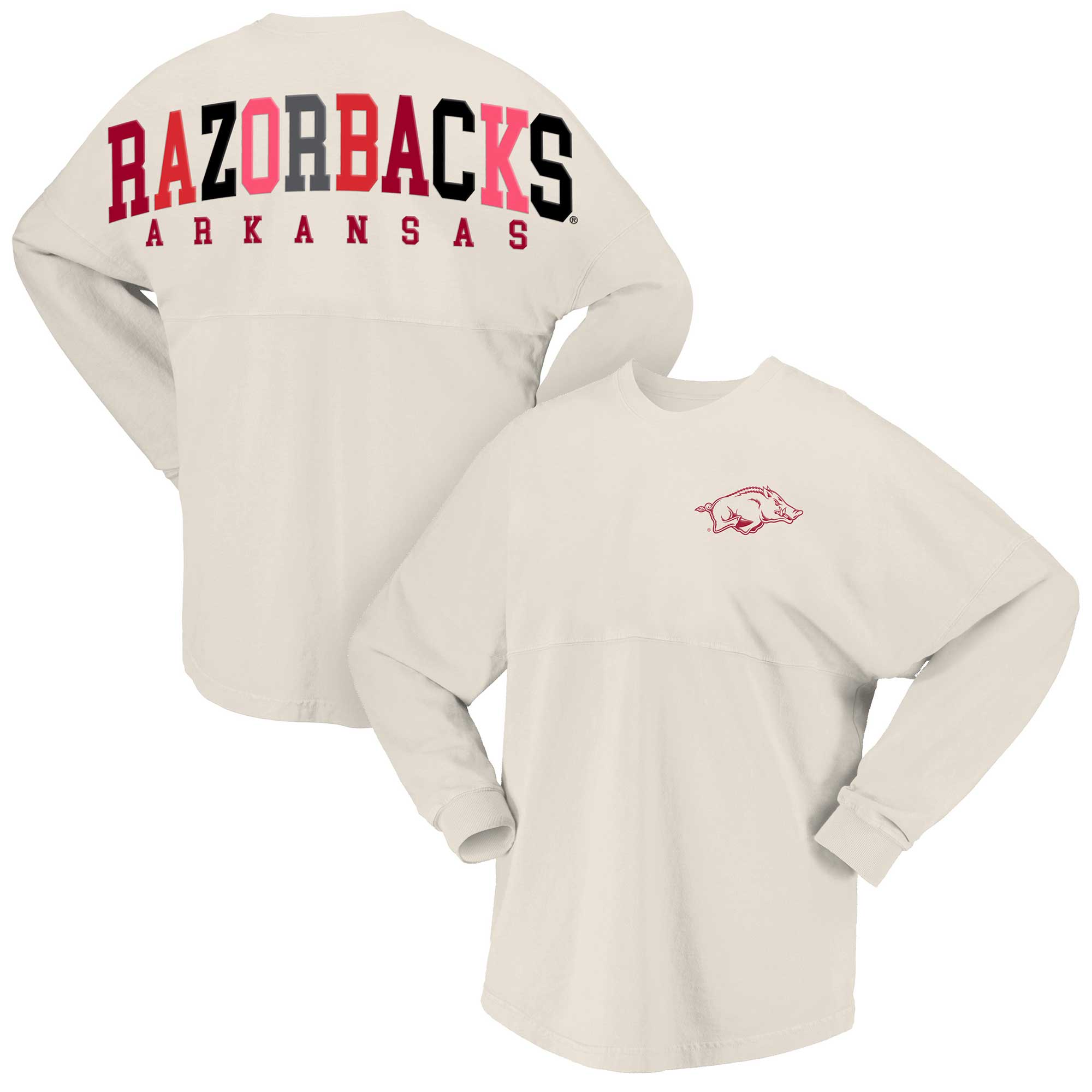 Women's Spirit Jersey Tan Arkansas Razorbacks Rainbow Arch Long Sleeve T-Shirt