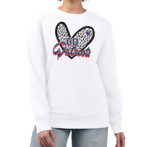 Women's G-III 4Her by Carl Banks White New England Patriots Leopard Heart Pullover Sweatshirt