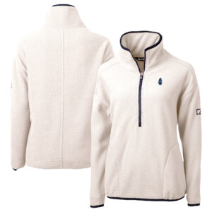 Women's Cutter & Buck Cream Chicago Cubs Cooperstown Collection Cascade Eco Sherpa Fleece Half-Zip Pullover Jacket