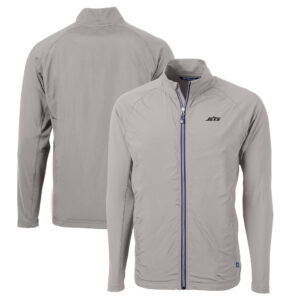 Men's Cutter & Buck Gray New York Jets Monochromatic Logo Big & Tall Adapt Eco Knit Stretch Hybrid Full-Zip Jacket