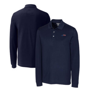 Men's Cutter & Buck Navy New York Jets Big & Tall Americana DryTec Advantage Tri-Blend Pique Long Sleeve Polo