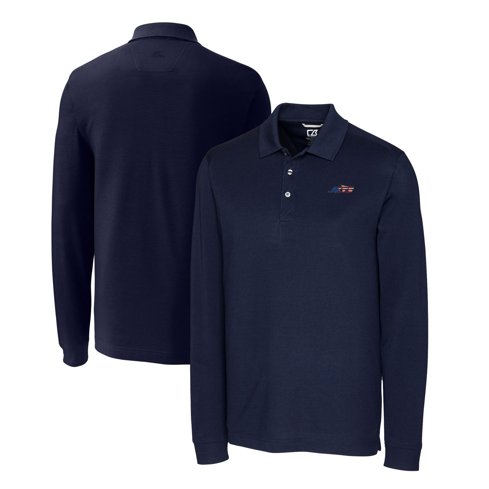 Men's Cutter & Buck Navy New York Jets Big & Tall Americana DryTec Advantage Tri-Blend Pique Long Sleeve Polo