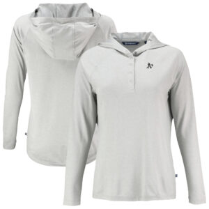 Women's Cutter & Buck Gray Athletics Coastline Epic Comfort Eco Recycled Raglan Long Sleeve Hoodie T-Shirt