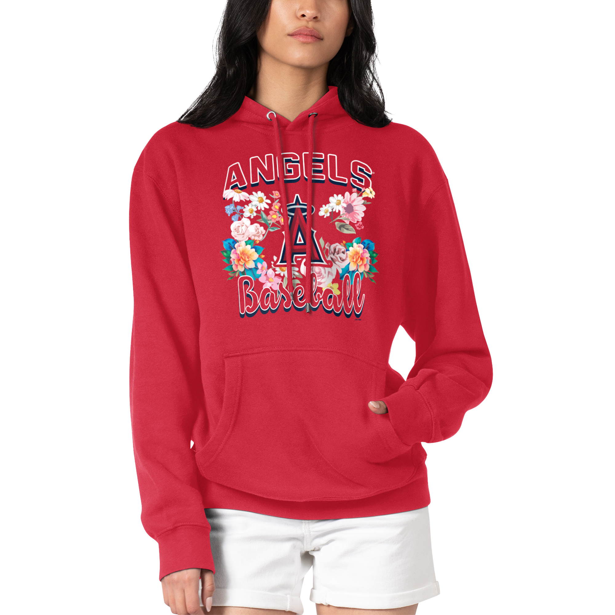 Women's G-III 4Her by Carl Banks Red Los Angeles Angels Flowers Graphic Pullover Hoodie