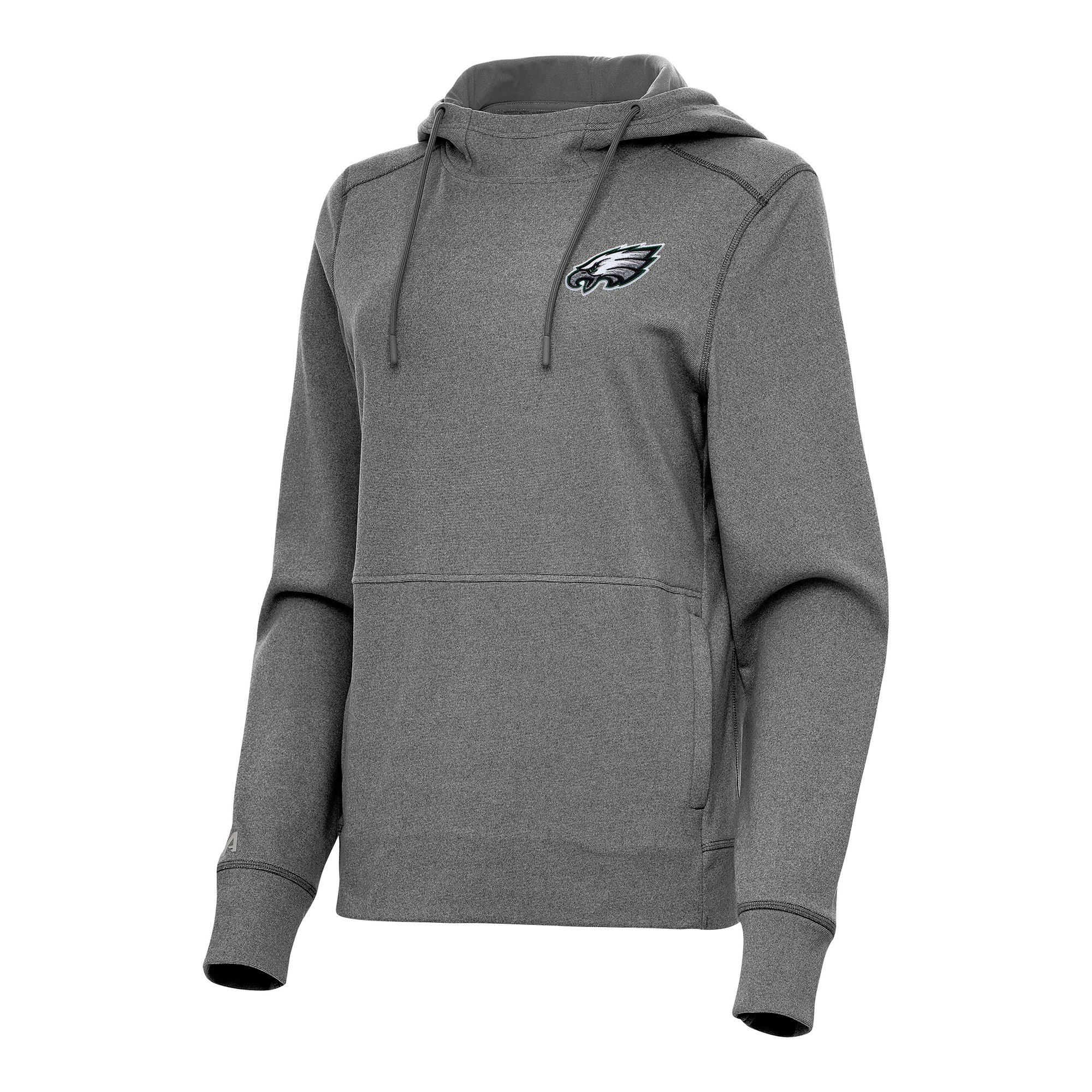 Women's Antigua Heather Black Philadelphia Eagles Justice Pullover Hoodie