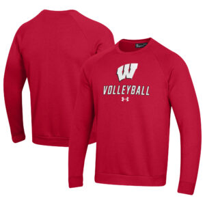 Men's Under Armour Red Wisconsin Badgers Volleyball Rival Fleece Raglan Pullover Sweatshirt
