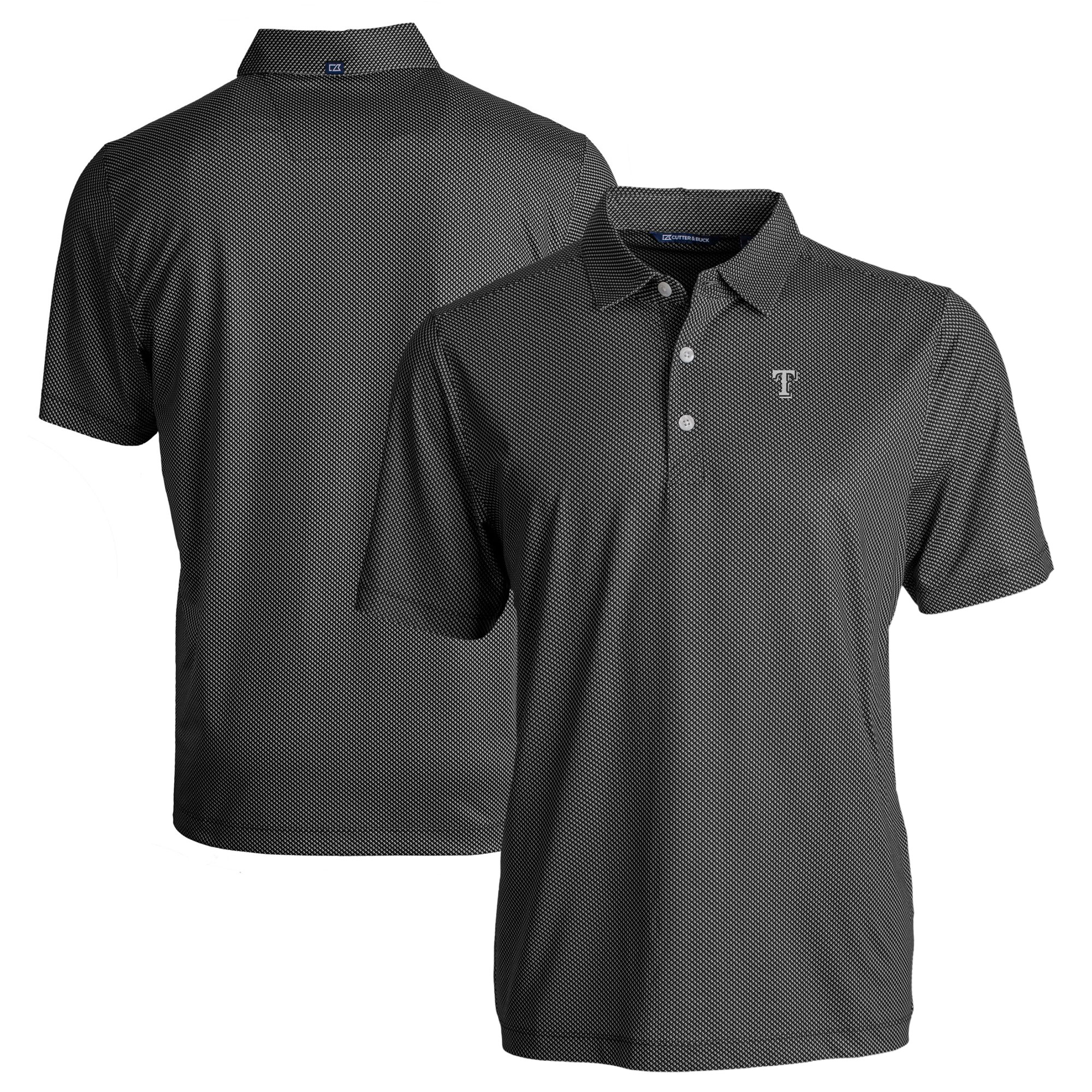 Men's Cutter & Buck Black Texas Rangers Big & Tall Eco Symmetry Print Stretch Recycled Polo
