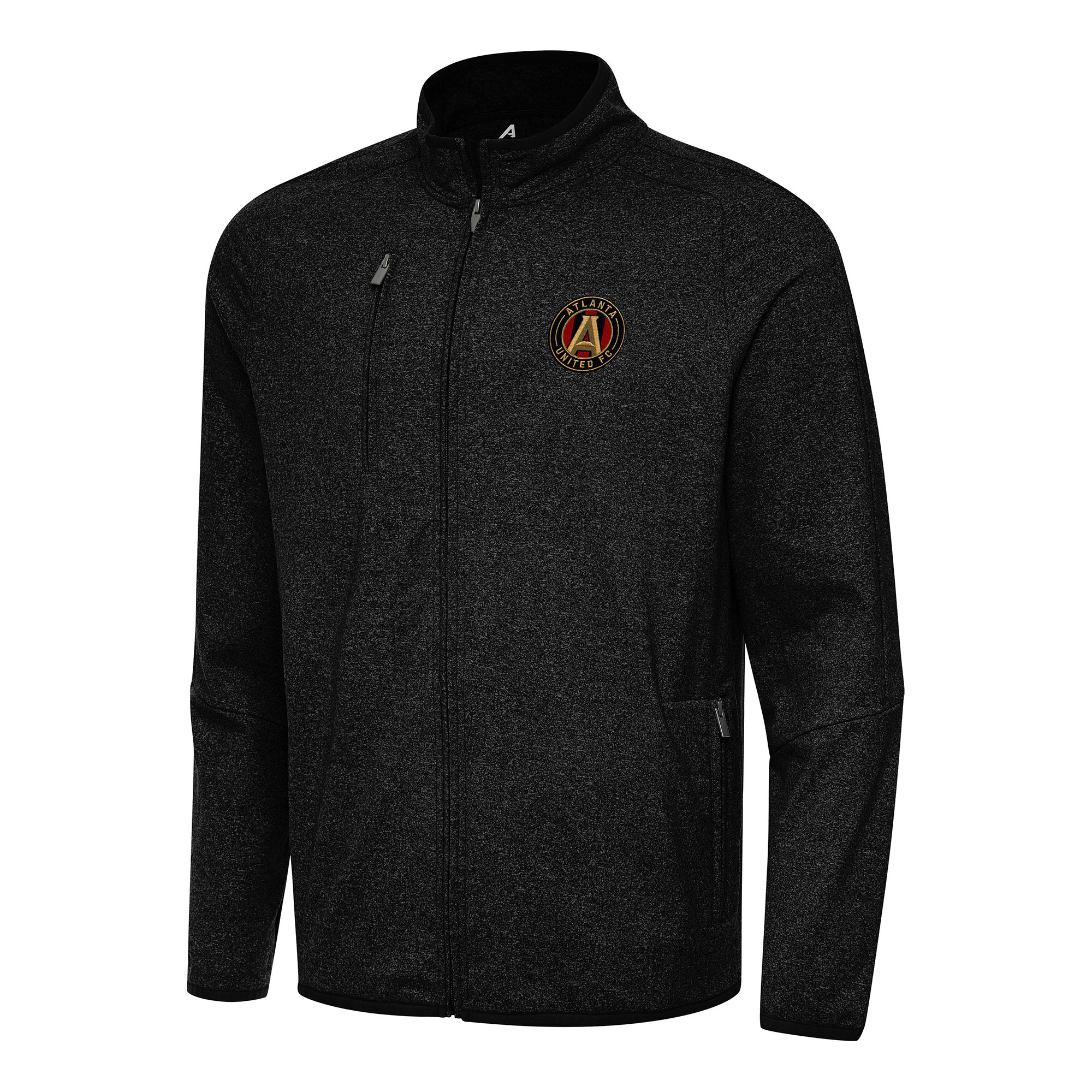 Men's Antigua Heather Black Atlanta United FC Hold-Up Tri-Blend Full-Zip Jacket