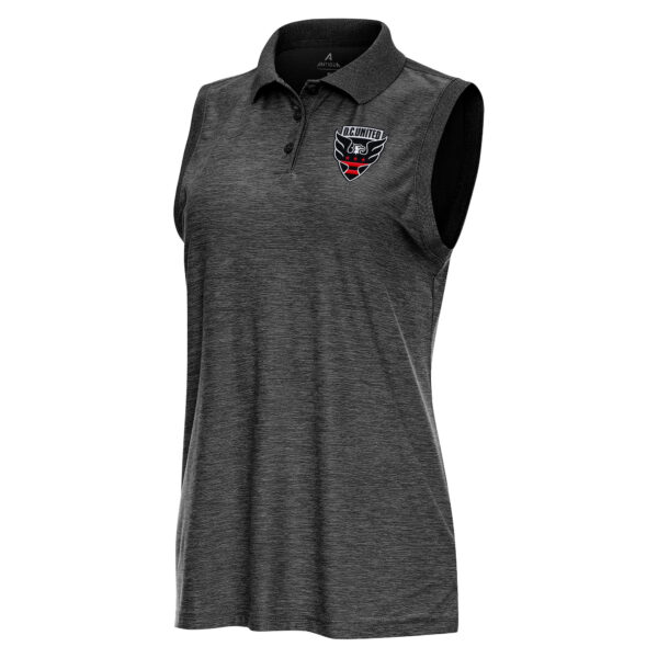 Women's Antigua Heather Black D.C. United Recap Sleeveless Polo