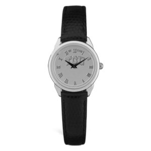Women's TCU Horned Frogs Silver Medallion Black Leather Wristwatch