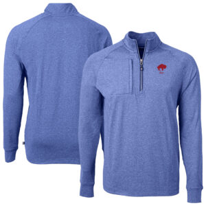 Men's Cutter & Buck Heather Royal Buffalo Bills Big & Tall Adapt Eco Raglan Quarter-Zip Jacket