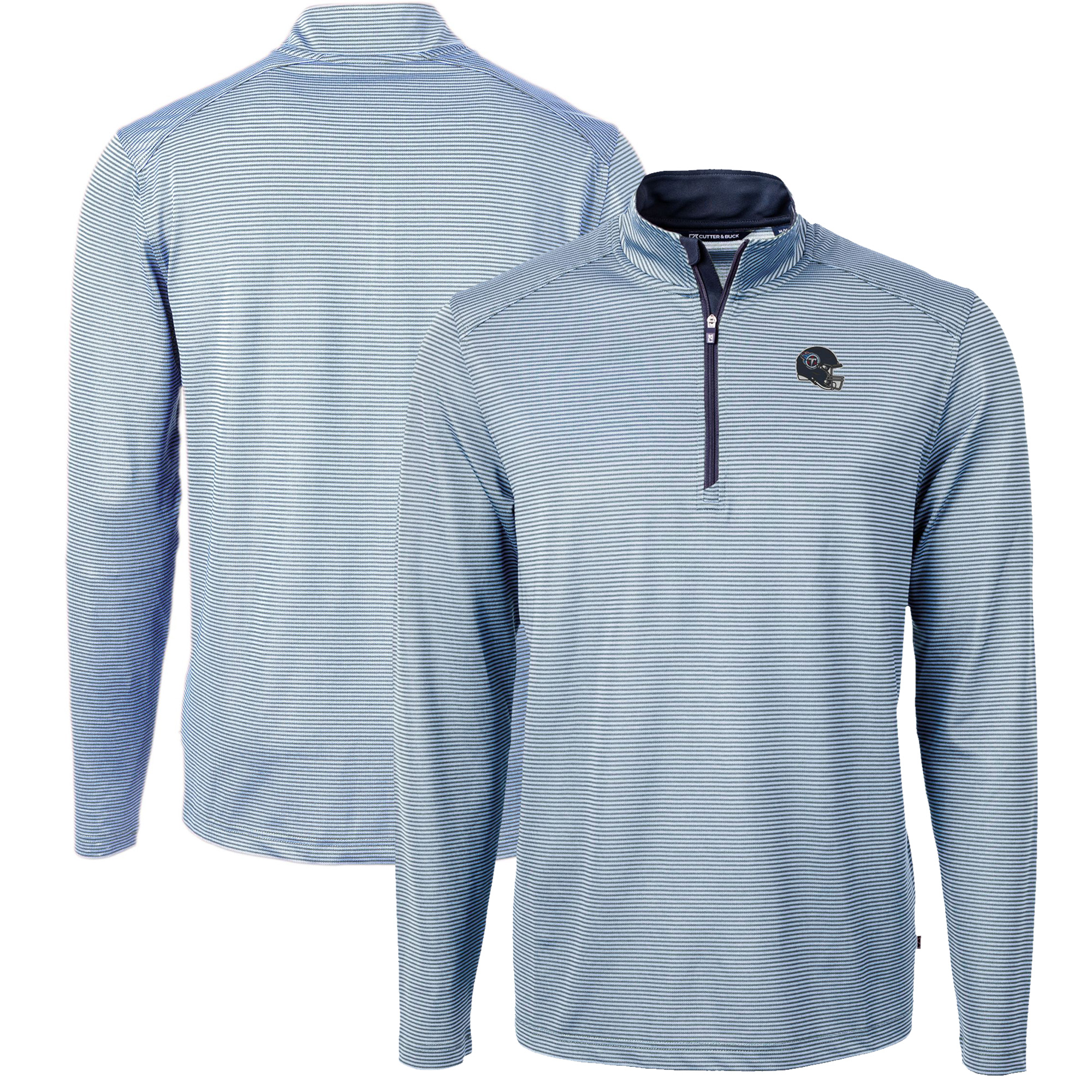 Men's Cutter & Buck Light Blue Tennessee Titans Big & Tall Virtue Eco Pique Micro Stripe Tri-Blend Quarter-Zip Jacket
