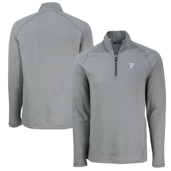 Men's Cutter & Buck  Heather Gray Houston Oilers Gridiron Classics Peshastin Eco Fleece Tri-Blend Raglan Recycled Quarter-Zip Jacket