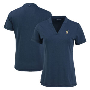 Women's Cutter & Buck  Heather Navy Navy Midshipmen Forge Blade Collar V-Neck Top