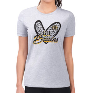 Women's G-III 4Her by Carl Banks Heather Gray Boston Bruins Animal Print Heart Fitted T-Shirt