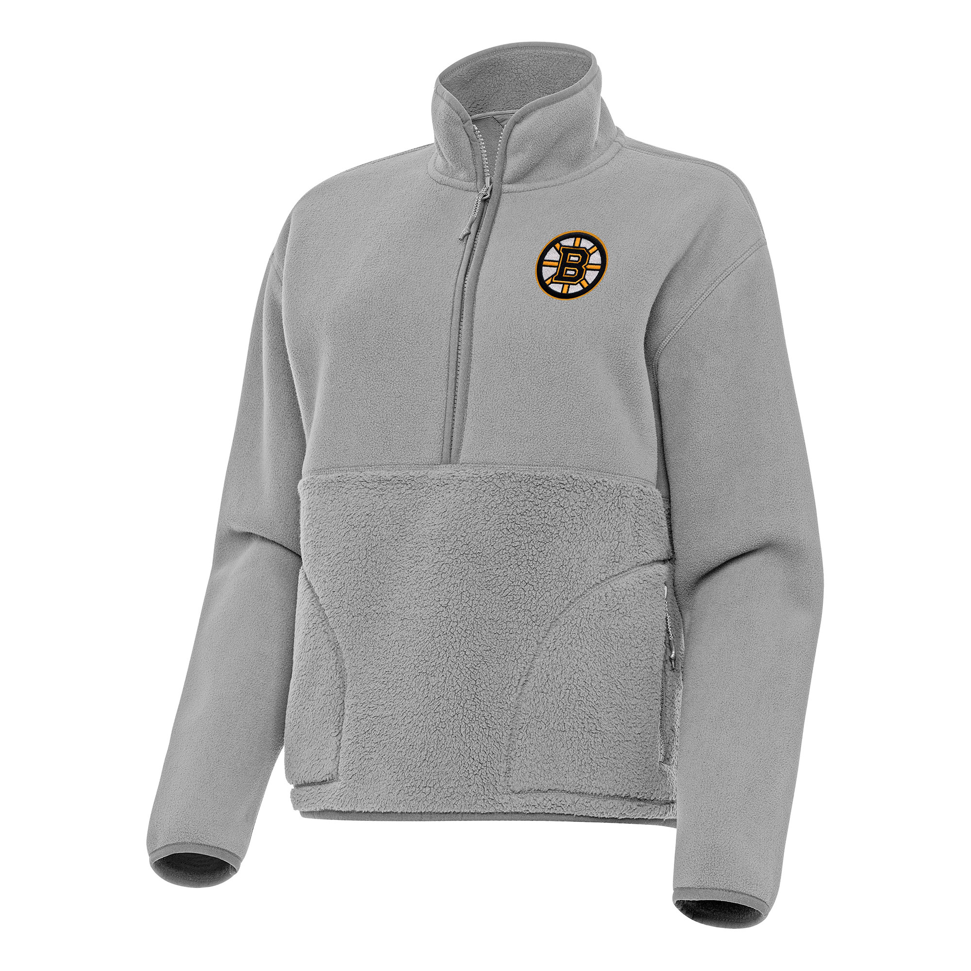 Women's Antigua Gray Boston Bruins Figure Half-Zip Pullover Sweatshirt