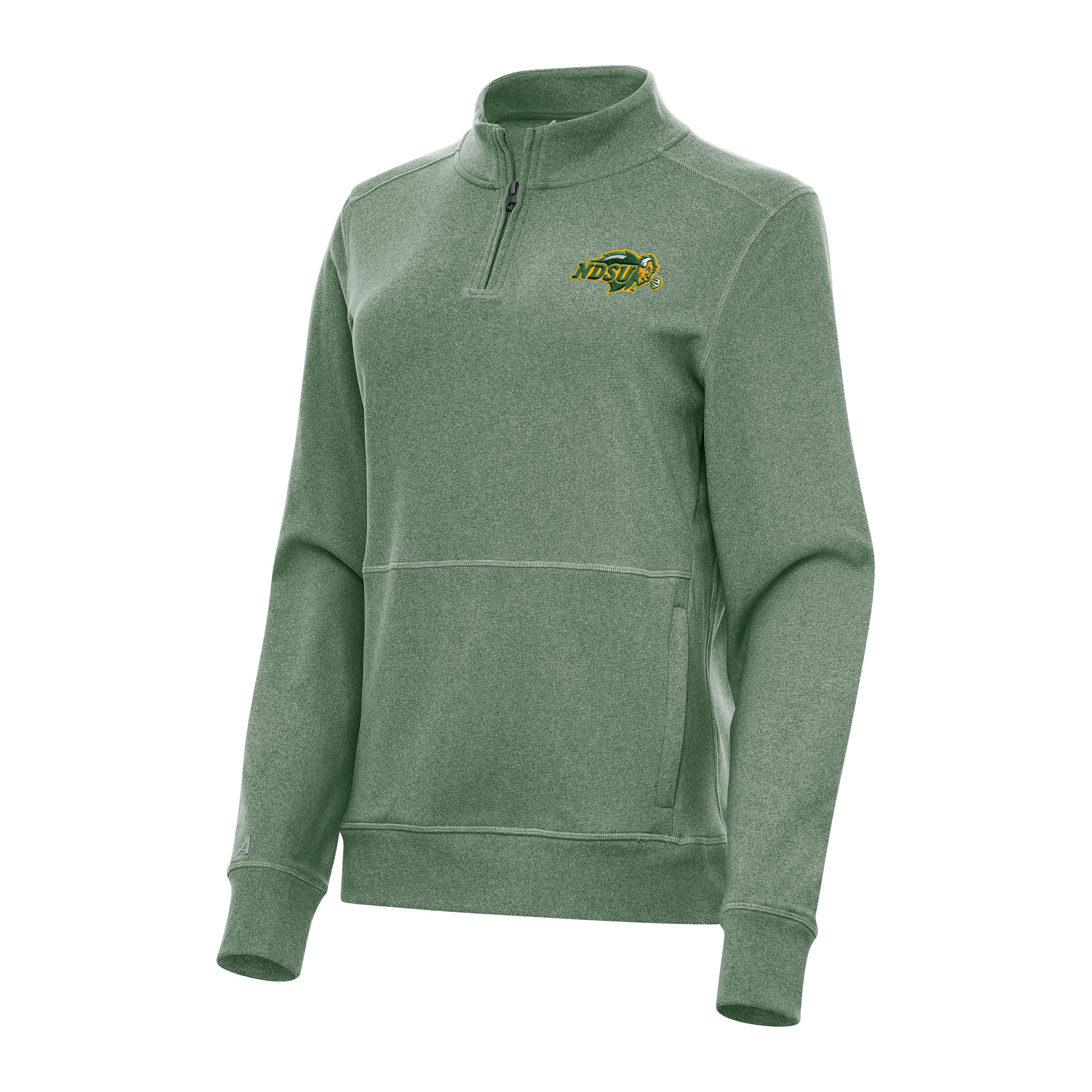 Women's Antigua Heather Green NDSU Bison Crush Quarter-Zip Fleece Sweatshirt