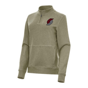 Women's Antigua Olive Portland Trail Blazers Crush Quarter-Zip Fleece Sweatshirt