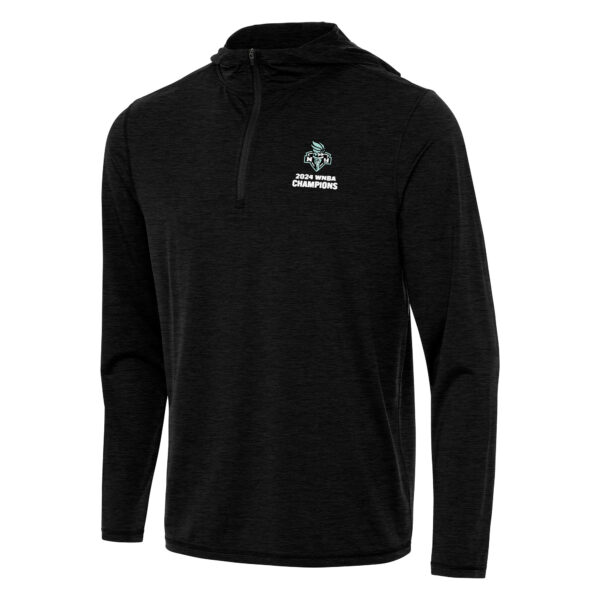 Men's Antigua Heather Black New York Liberty 2024 WNBA Finals Champions Tidy Quarter-Zip Pullover Hoodie