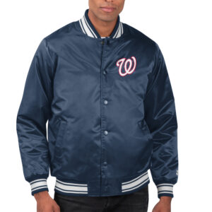 Men's Starter  Navy Washington Nationals Printed Team Logo Satin Varsity Full-Snap Jacket