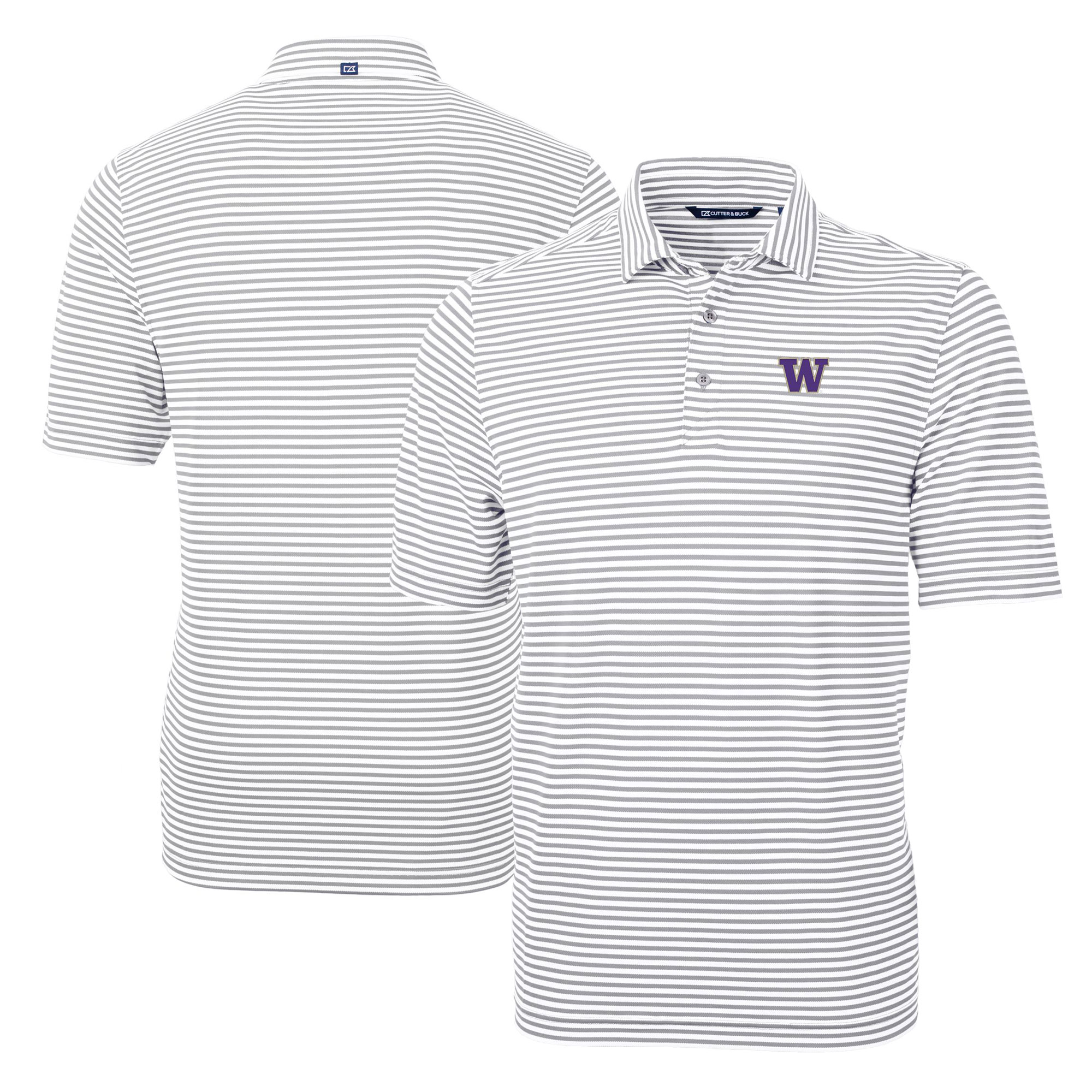 Men's Cutter & Buck Gray Washington Huskies Virtue Eco Pique Stripe Recycled Polo - Image 2