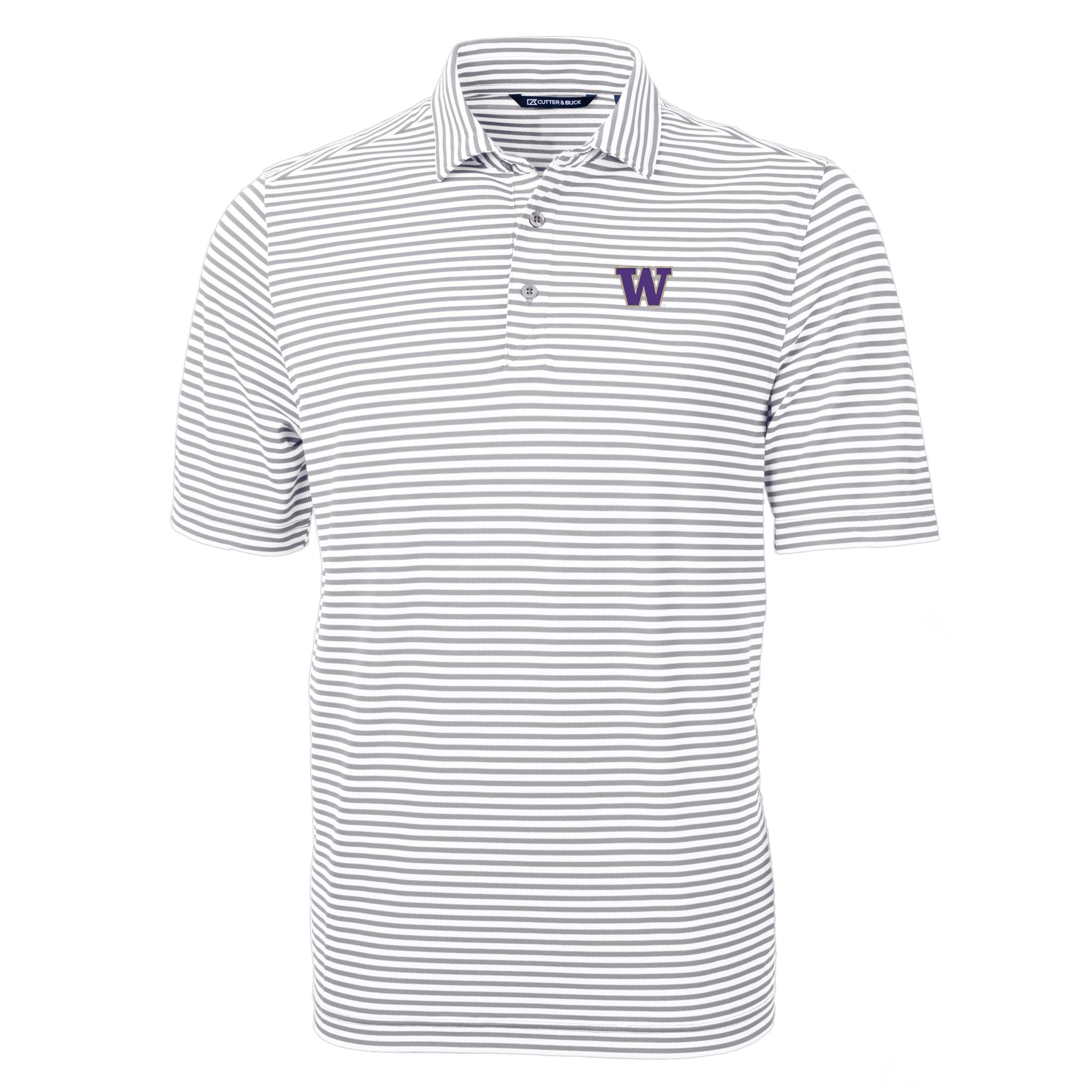 Men's Cutter & Buck Gray Washington Huskies Virtue Eco Pique Stripe Recycled Polo - Image 6