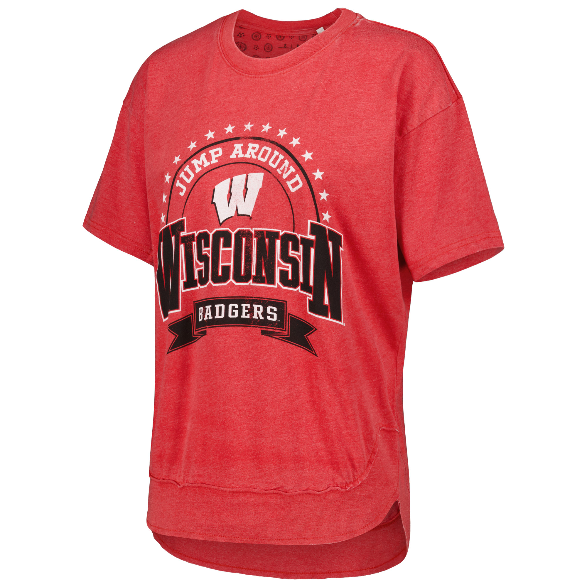Women's Pressbox Heather Red Wisconsin Badgers Vintage Wash Poncho Captain T-Shirt - Image 3