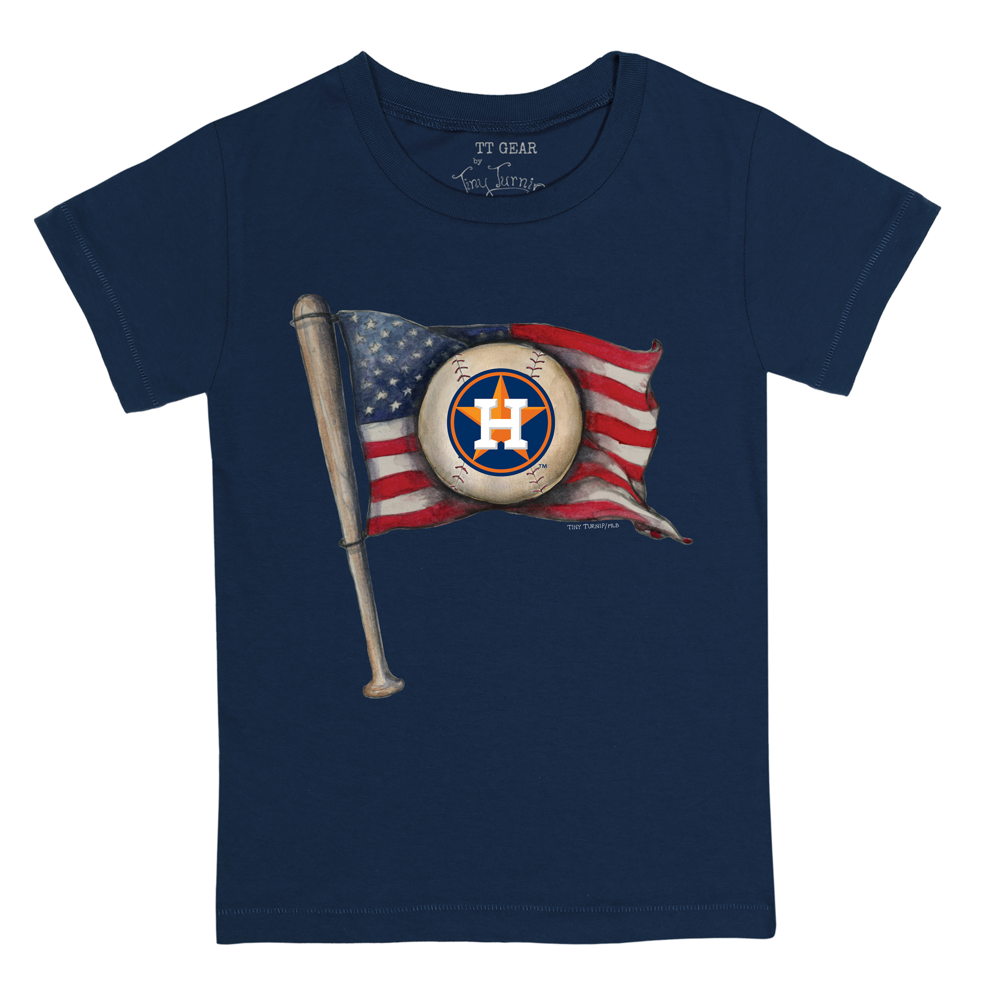 Toddler Tiny Turnip Navy Houston Astros Baseball Flag T-Shirt - Image 3
