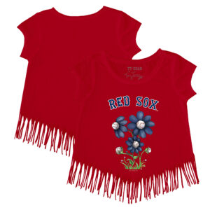 Girls Youth Tiny Turnip Red Boston Red Sox Blooming Baseballs Fringe T-Shirt