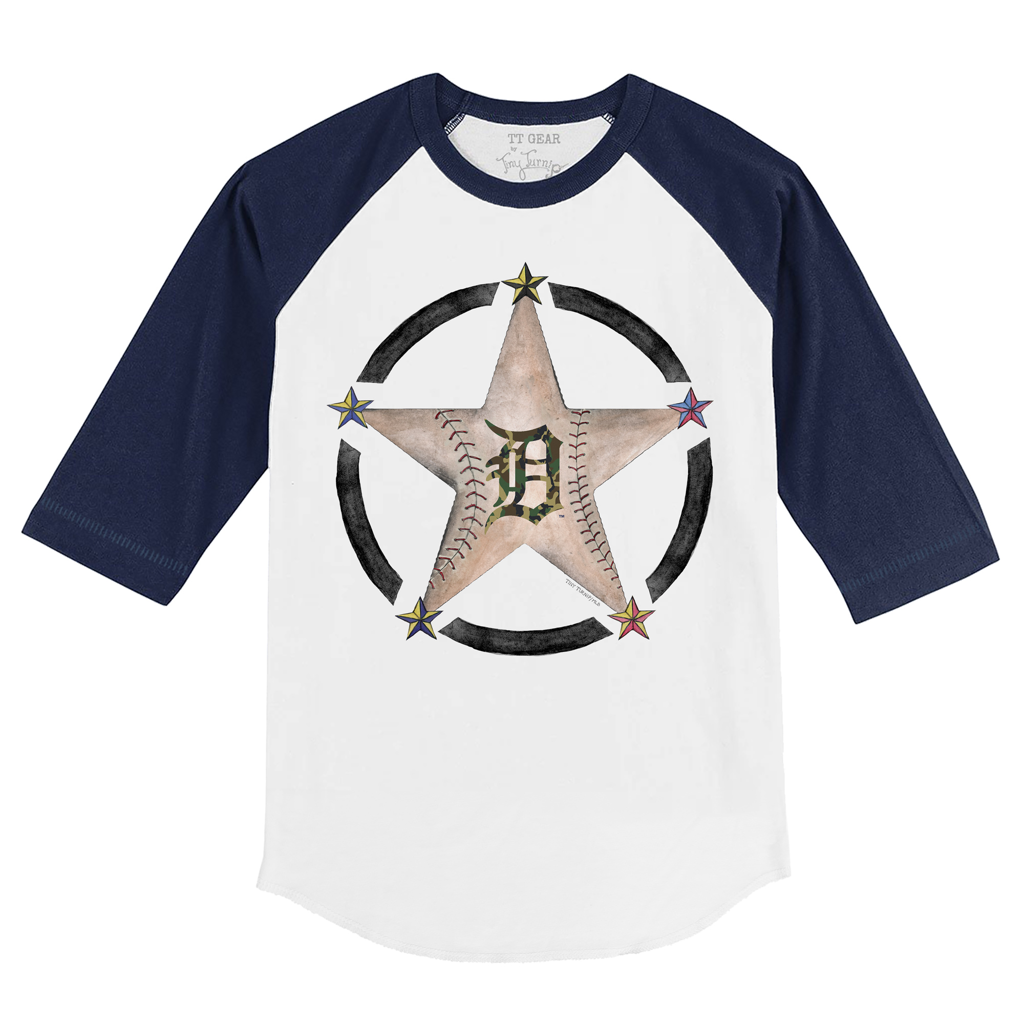 Youth Tiny Turnip White/Navy Detroit Tigers Military Star 3/4-Sleeve Raglan T-Shirt - Image 3