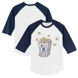 Youth Tiny Turnip White/Navy Detroit Tigers Popcorn 3/4-Sleeve Raglan T-Shirt