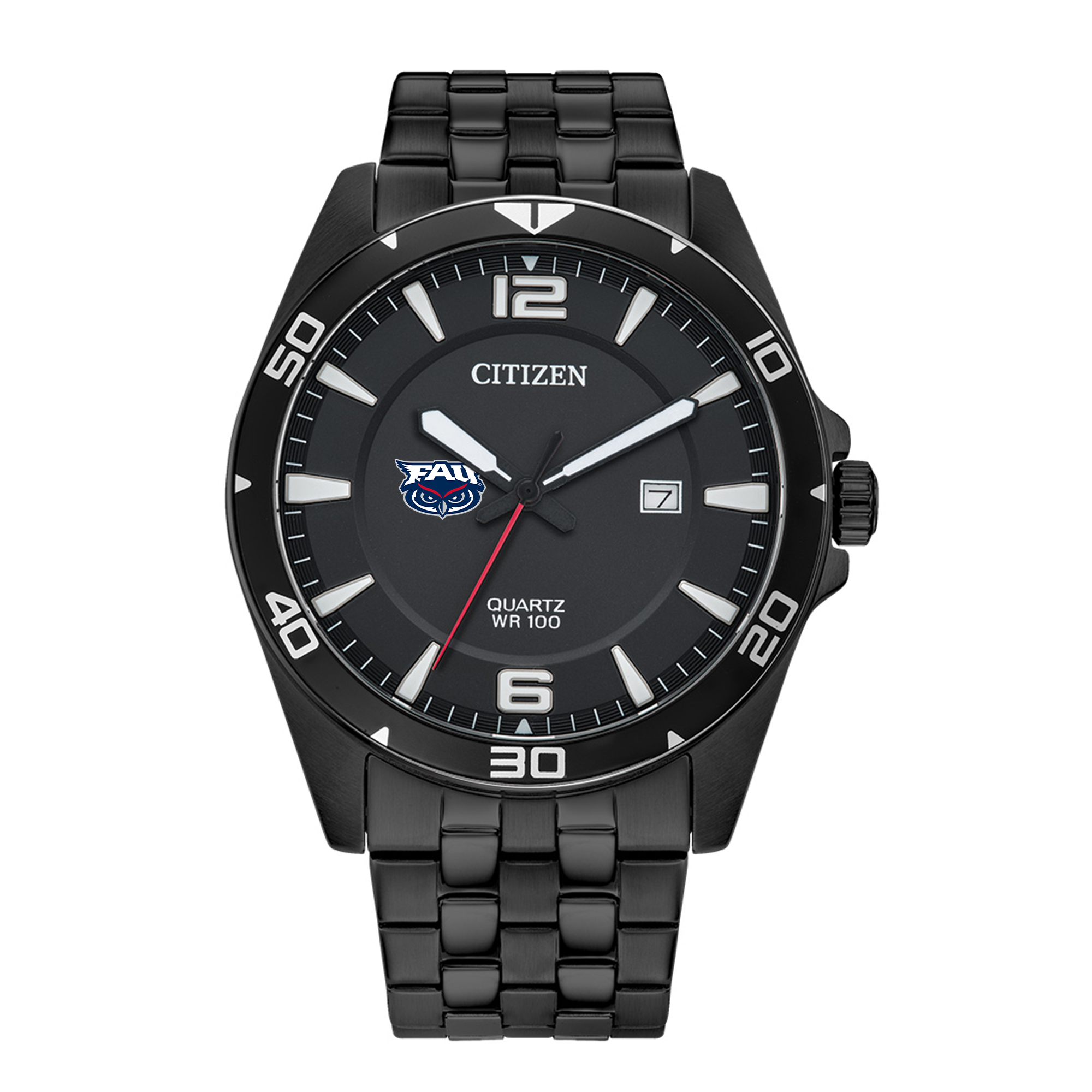 Men's Florida Atlantic Owls Citizen Quartz Black-Tone Stainless Steel Watch