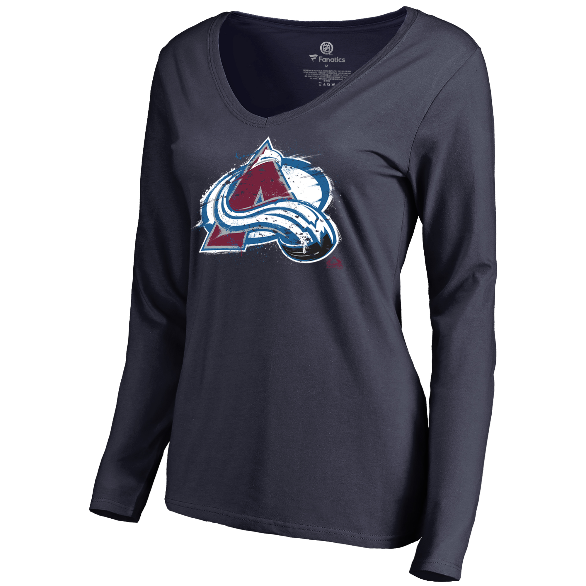 Women's Navy Colorado Avalanche Splatter Logo V-Neck Long Sleeve T-Shirt