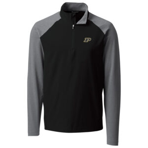 Men's Cutter & Buck Black Purdue Boilermakers Response Hybrid Overknit Quarter-Zip Pullover Jacket
