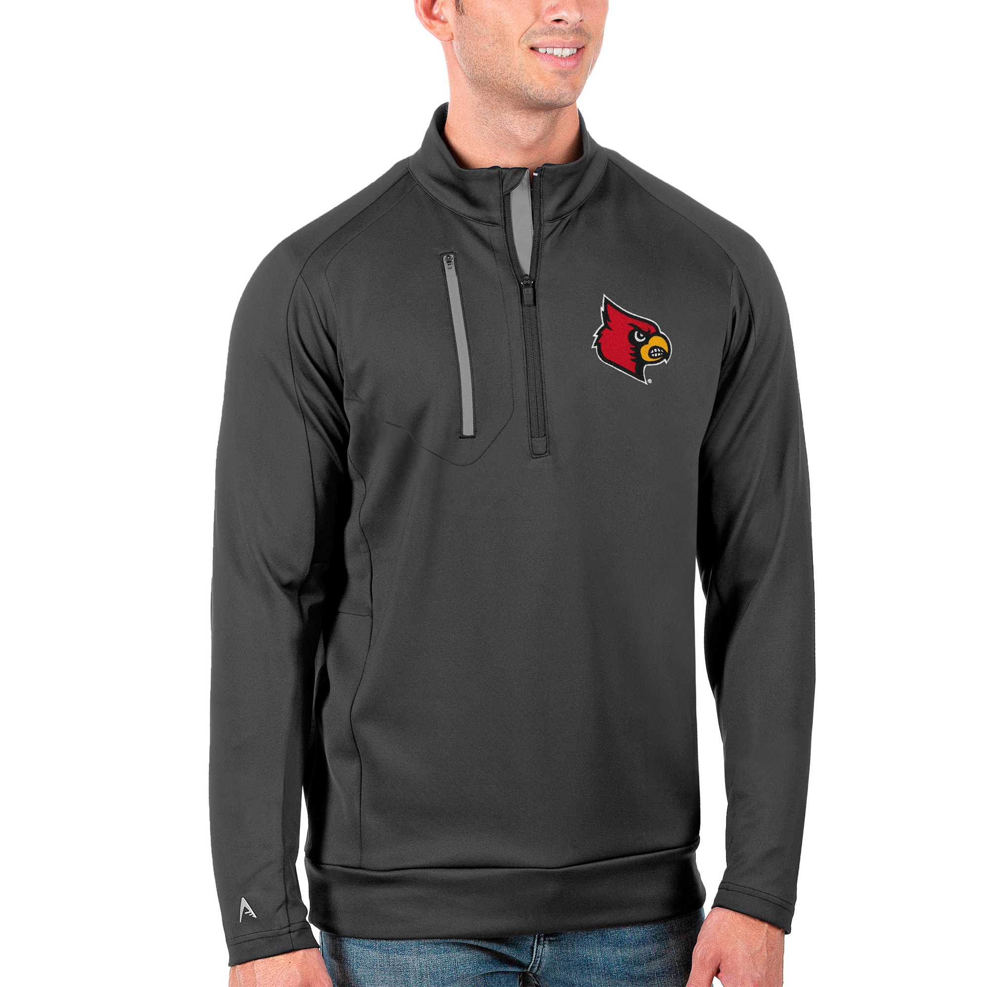 Men's Antigua Charcoal/Silver Louisville Cardinals Generation Half-Zip Pullover Jacket