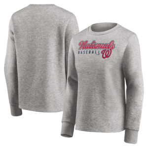 Women's Fanatics Heathered Gray Washington Nationals Crew Pullover Sweater
