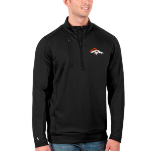 Men's Antigua Black Denver Broncos Generation Quarter-Zip Pullover Jacket