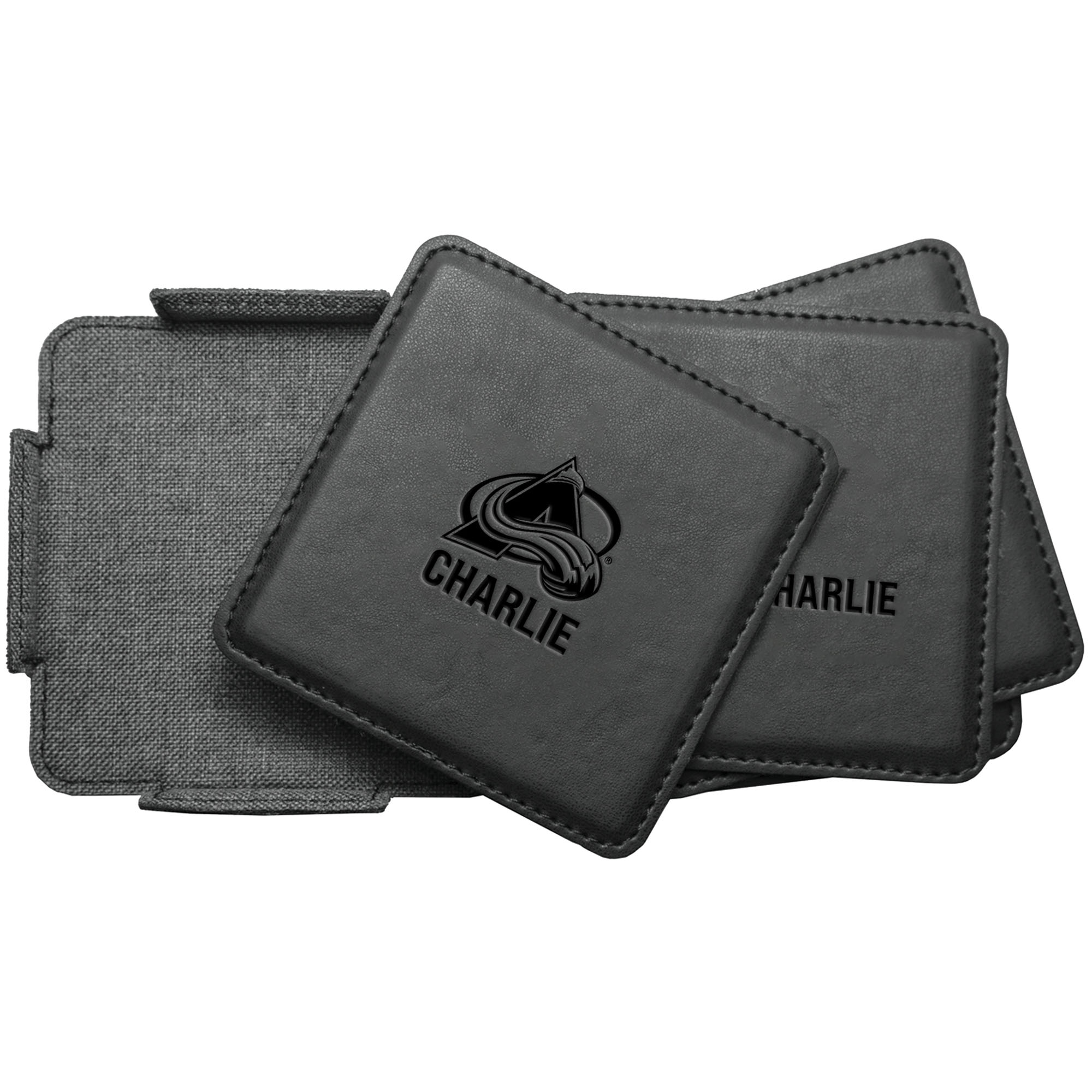 Colorado Avalanche 4-Pack Personalized Leather Coaster Set