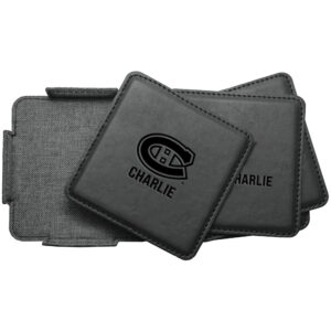 Montreal Canadiens 4-Pack Personalized Leather Coaster Set