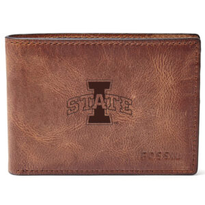 Men's Fossil Brown Iowa State Cyclones Leather Derrick Front Pocket Bifold Wallet