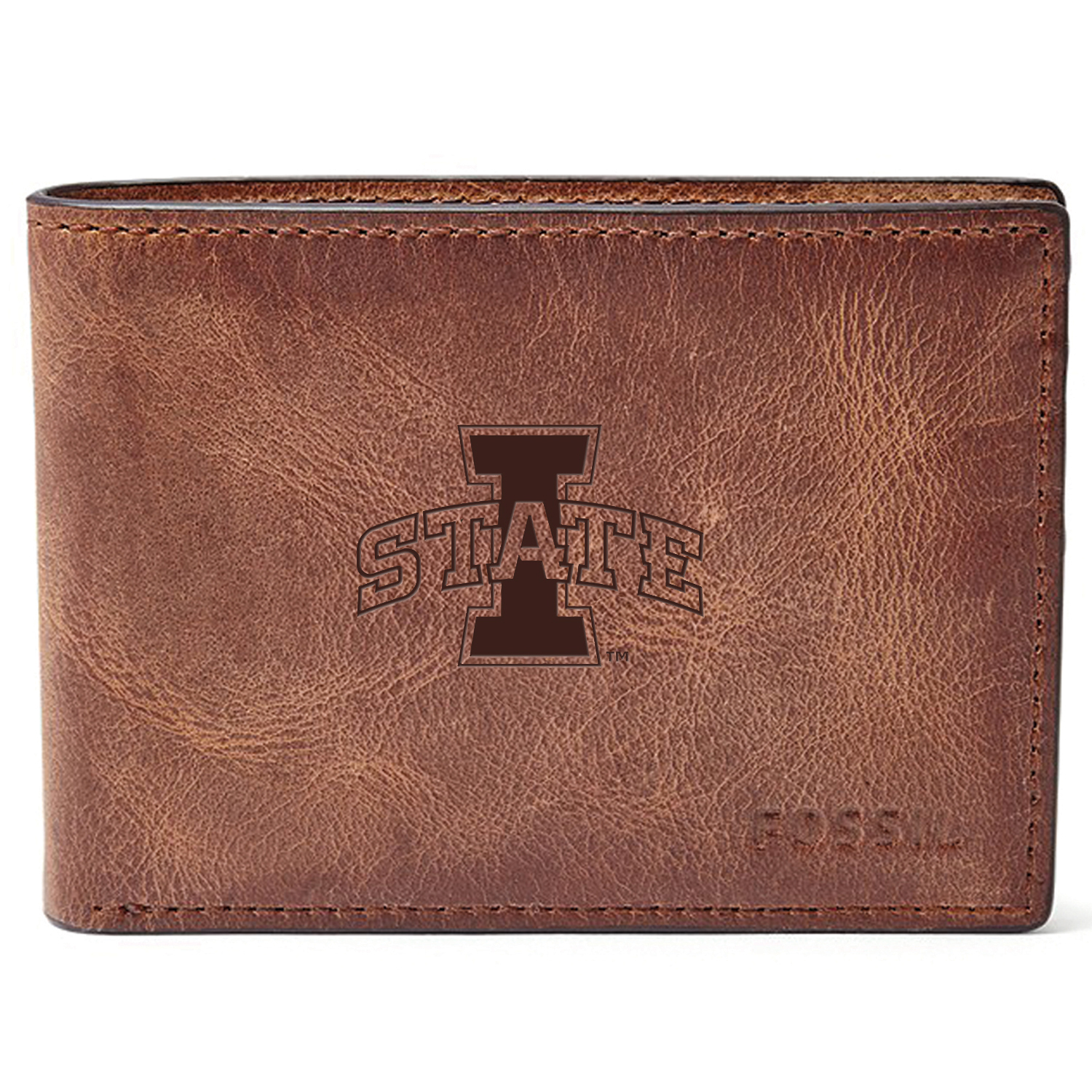 Men's Fossil Brown Iowa State Cyclones Leather Derrick Front Pocket Bifold Wallet