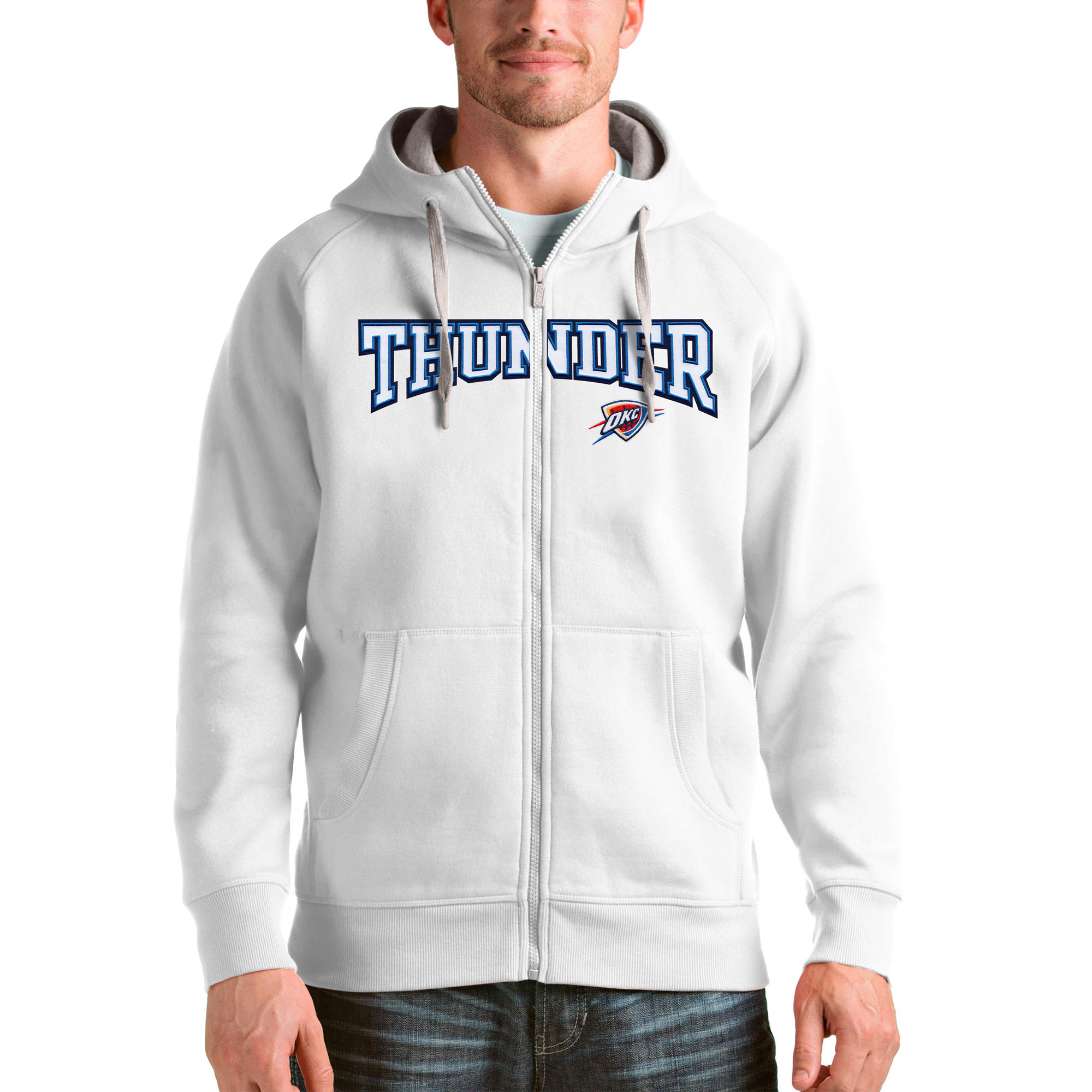 Men's Antigua White Oklahoma City Thunder Victory Full-Zip Hoodie
