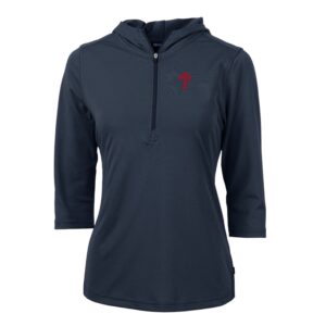Women's Cutter & Buck Navy Philadelphia Phillies Virtue Eco Pique 3/4 Sleeve Half-Zip Pullover Hoodie