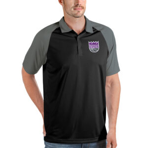 Men's Antigua Black Sacramento Kings Nova Raglan Polo
