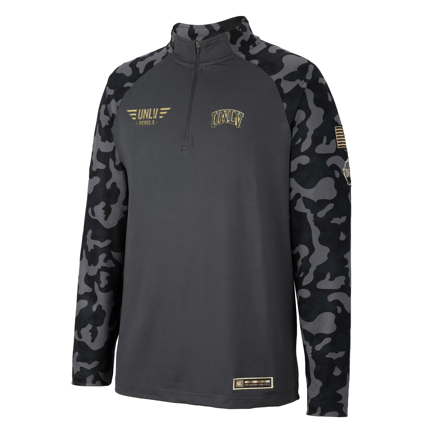 Men's Colosseum Charcoal UNLV Rebels OHT Military Appreciation Long Range Raglan Quarter-Zip Jacket - Image 3